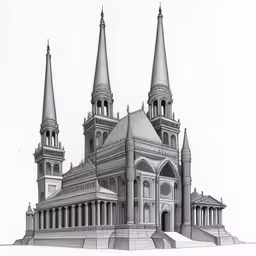 a drawing of a very beautiful church with steeple design