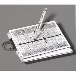 a large book with a pencil sticking out the front of it