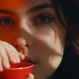 there is a woman holding a cup with her hand