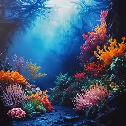 a colorful underwater scene with a blue background