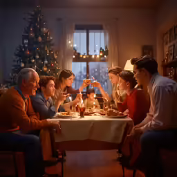 group of people sitting at a table having a meal