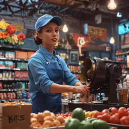 a woman is working in a grocery store
