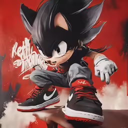 a cartoon - style photo of the sonic character on a skateboard