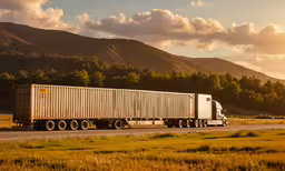 a semi truck carrying a load travels down the road near a mountain,a semi truck travels down the highway in front of some mountains