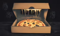 a box filled with cheese and topping pizza