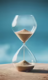 an hourglass on a wooden table with sand inside