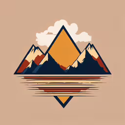 a mountain landscape is featured with an orange sunset in the background,a mountain landscape has mountains, clouds and water