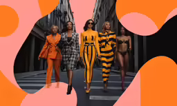 a group of models wearing yellow outfits are pictured in an artistic image