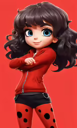 a cartoon girl with a red sweater and black pants