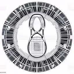 black and white tennis racket silhouettes inside a circle on white background royalty,a tennis racket drawn in a circle with a pattern around it,an image of a tennis racket with some lines on the side,an artistic tennis racket and strings with the words tennis inside a circular pattern on a white background royalty,black and white tennis racket silhouette in a circle on a white background
