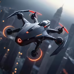 an overhead view of a smart quad quad flying over a city