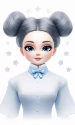 a digital drawing of a girl with stars and a bow