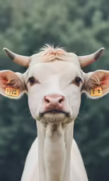 this cow has four ears with horns that are numbered by a white one
