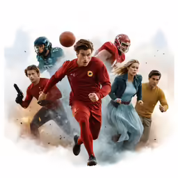a poster for the movie football players running