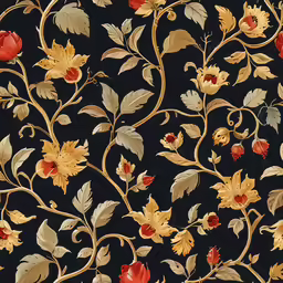 a black flower wallpaper with red and yellow flowers