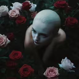 an image of a woman laying down in the grass surrounded by flowers