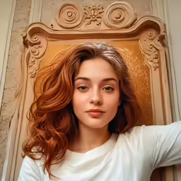 a young girl is posing in front of a mirror