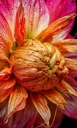 a pink flower with dew drops