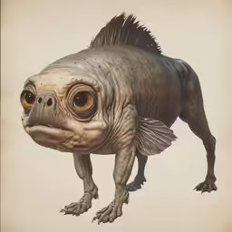 a close up of a fish with orange eyes