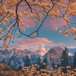 the white flowers are hanging from branches on the tree