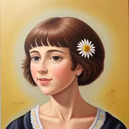 a painting of a girl with hair tied up to her head