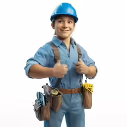 a man in overalls gives the thumbs up