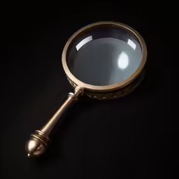 a magnifying glass sits on a table