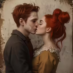 a man and woman are kissing in a painting