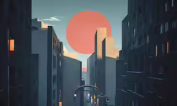 a painting of a street in an urban setting