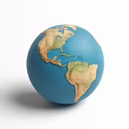 a blue earth ball is shown with the white background