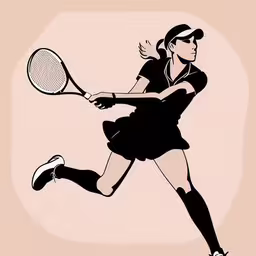 the silhouette of a girl in tennis gear holding a tennis racquet,a woman with a racket in hand on a tennis court,woman playing tennis is jumping to hit the ball with her racket,a woman in black tennis outfit holding a racquet,the girl is wearing black clothes and is playing tennis