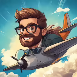 a digital painting of a man riding on an aircraft