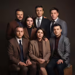 a large group of people with one woman and two men