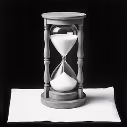 an hourglass sits on a napkin with a candle