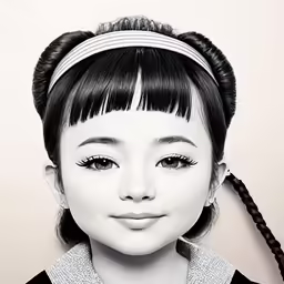 black and white portrait photograph of young japanese girl