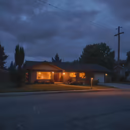 a home that has lit up at night in the neighborhood