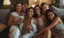 a group of women posing on a couch together