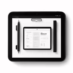 a tablet with an app and pens on it