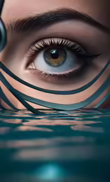 an eye with large blue iris reflecting its own image