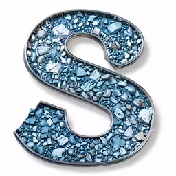 blue sea glass letter s shaped like an iceberg