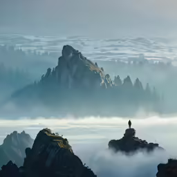 the lone bird stands on top of the mountain