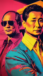 the characters are on different roles in the action,two men with glasses are standing next to each other