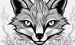 an image of a fox in ink,an animal with flowers around it