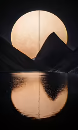 an orange moon and a black mountain