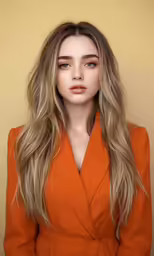 a drawing of a young blonde female in an orange suit