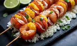 a black plate holding some sushi and other food items