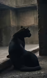 a black bear sitting in a zoo setting