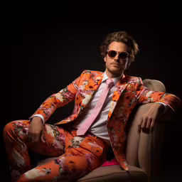 a man in a suit and tie, sitting on an armchair,a man sitting on a chair in front of a dark background