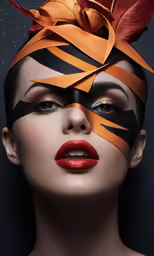 a woman with a black face painted orange