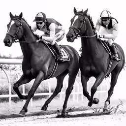 the men are racing their horses down the track
